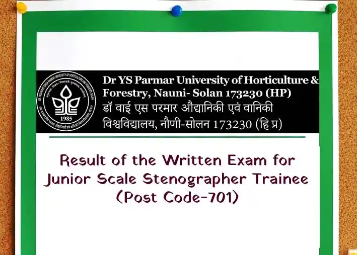 YSP University Jr. Stenographer Written Exam Result, Post Code 701