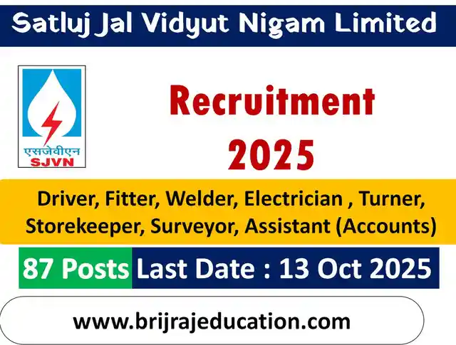 SJVN Shimla Various Posts Recruitment 2025 Notification Out for 87 Posts