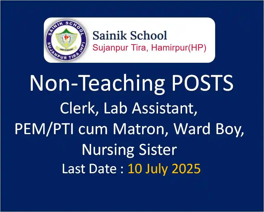 Sainik School Sujanpur Tira (Distt Hamirpur) Recruitment 2025