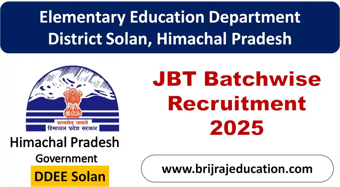 HP JBT Batchwise Recruitment 2025, 19 Posts, DDEE Solan
